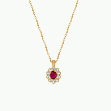 Natural Sri Lankan Ruby & White Topaz Gold Necklace