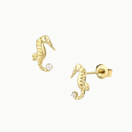 Enchanting Seahorse Stud Earrings in 10K Gold with Natural Sapphire
