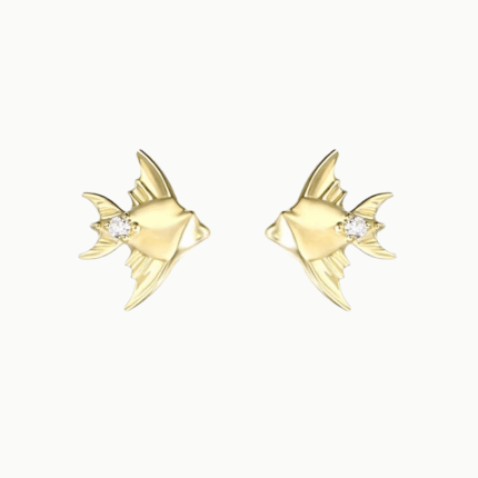 Elegant Goldfish Stud Earrings in 9K Gold with Natural Sapphire
