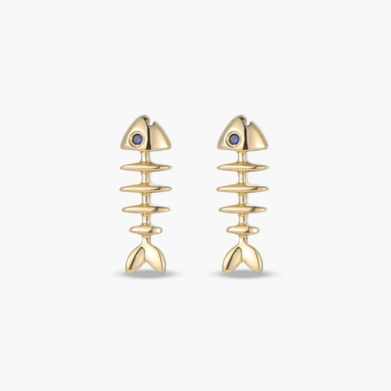 Fishbone Earrings with Sapphire in 10K Gold